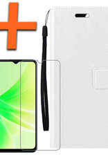 Nomfy Hoesje Geschikt voor OPPO A57 Hoes Bookcase Flipcase Book Cover Met Screenprotector - Hoes Geschikt voor OPPO A57 Hoesje Book Case - Wit