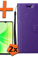 Nomfy Hoesje Geschikt voor OPPO A57 Hoes Bookcase Flipcase Book Cover Met 2x Screenprotector - Hoes Geschikt voor OPPO A57 Hoesje Book Case - Paars