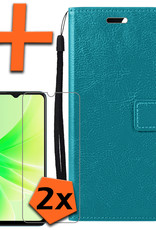 Nomfy Hoesje Geschikt voor OPPO A57 Hoes Bookcase Flipcase Book Cover Met 2x Screenprotector - Hoes Geschikt voor OPPO A57 Hoesje Book Case - Turquoise