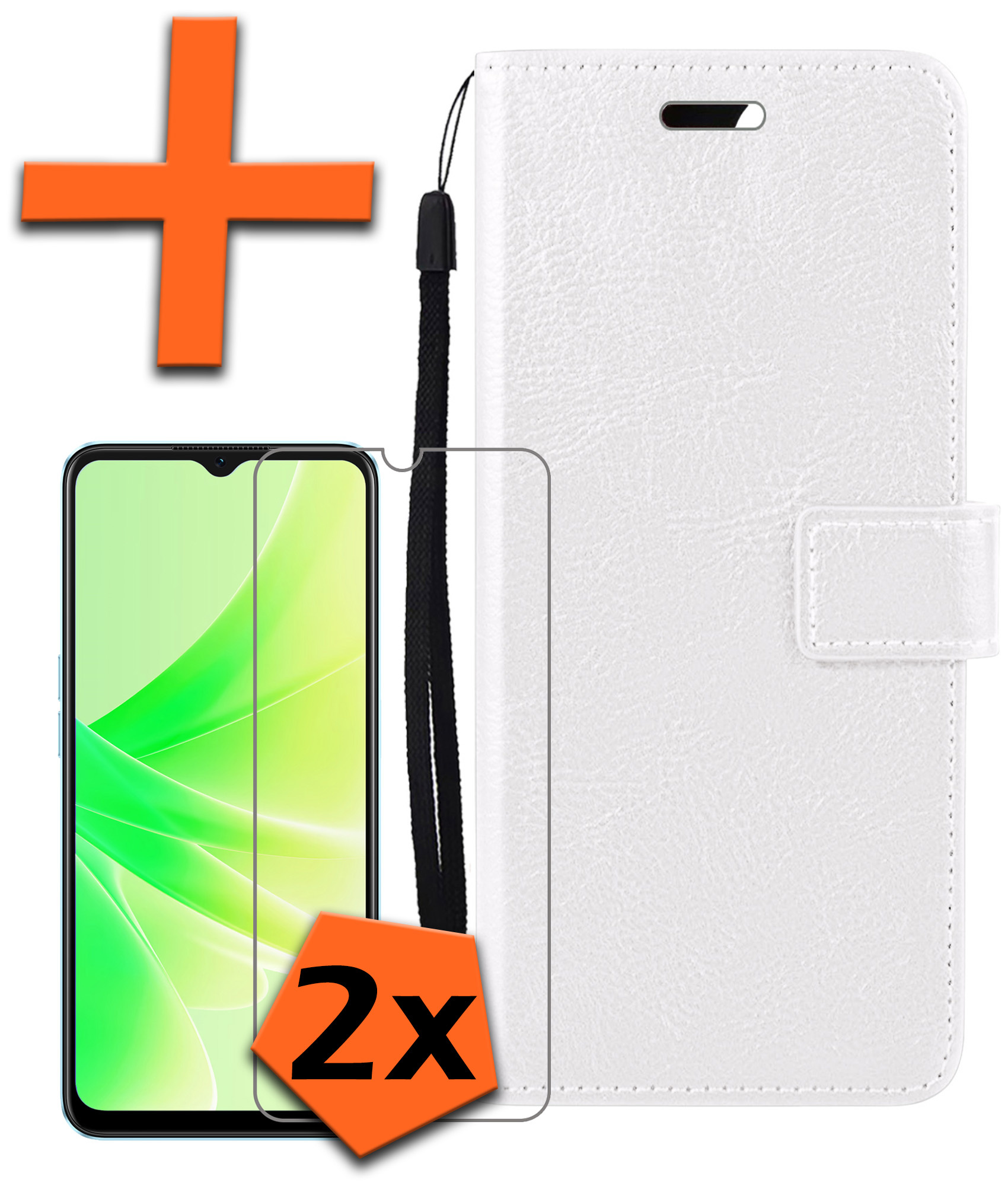 Nomfy Hoesje Geschikt voor OPPO A57 Hoes Bookcase Flipcase Book Cover Met 2x Screenprotector - Hoes Geschikt voor OPPO A57 Hoesje Book Case - Wit