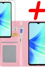 BASEY. Hoes Geschikt voor OPPO A57s Hoesje Bookcase Hoes Flip Case Book Cover Met Screenprotector - Hoesje Geschikt voor OPPO A57s Hoes Book Case Hoesje - Lichtroze