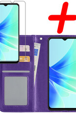 BASEY. Hoes Geschikt voor OPPO A57s Hoesje Bookcase Hoes Flip Case Book Cover Met Screenprotector - Hoesje Geschikt voor OPPO A57s Hoes Book Case Hoesje - Paars
