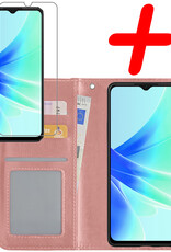 BASEY. Hoes Geschikt voor OPPO A57s Hoesje Bookcase Hoes Flip Case Book Cover Met Screenprotector - Hoesje Geschikt voor OPPO A57s Hoes Book Case Hoesje - Rosé goud