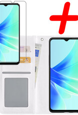 BASEY. Hoes Geschikt voor OPPO A57s Hoesje Bookcase Hoes Flip Case Book Cover Met Screenprotector - Hoesje Geschikt voor OPPO A57s Hoes Book Case Hoesje - Wit