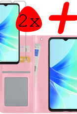 BASEY. Hoes Geschikt voor OPPO A57s Hoesje Bookcase Hoes Flip Case Book Cover Met 2x Screenprotector - Hoesje Geschikt voor OPPO A57s Hoes Book Case Hoesje - Lichtroze