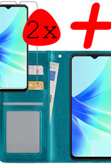 BASEY. Hoes Geschikt voor OPPO A57s Hoesje Bookcase Hoes Flip Case Book Cover Met 2x Screenprotector - Hoesje Geschikt voor OPPO A57s Hoes Book Case Hoesje - Turquoise