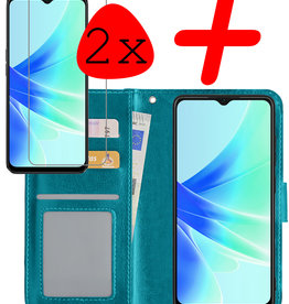 BASEY. OPPO A57s Hoesje Bookcase Turquoise Met 2x Screenprotector