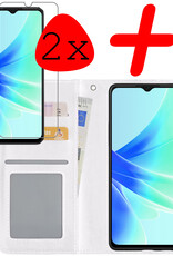 BASEY. Hoes Geschikt voor OPPO A57s Hoesje Bookcase Hoes Flip Case Book Cover Met 2x Screenprotector - Hoesje Geschikt voor OPPO A57s Hoes Book Case Hoesje - Wit