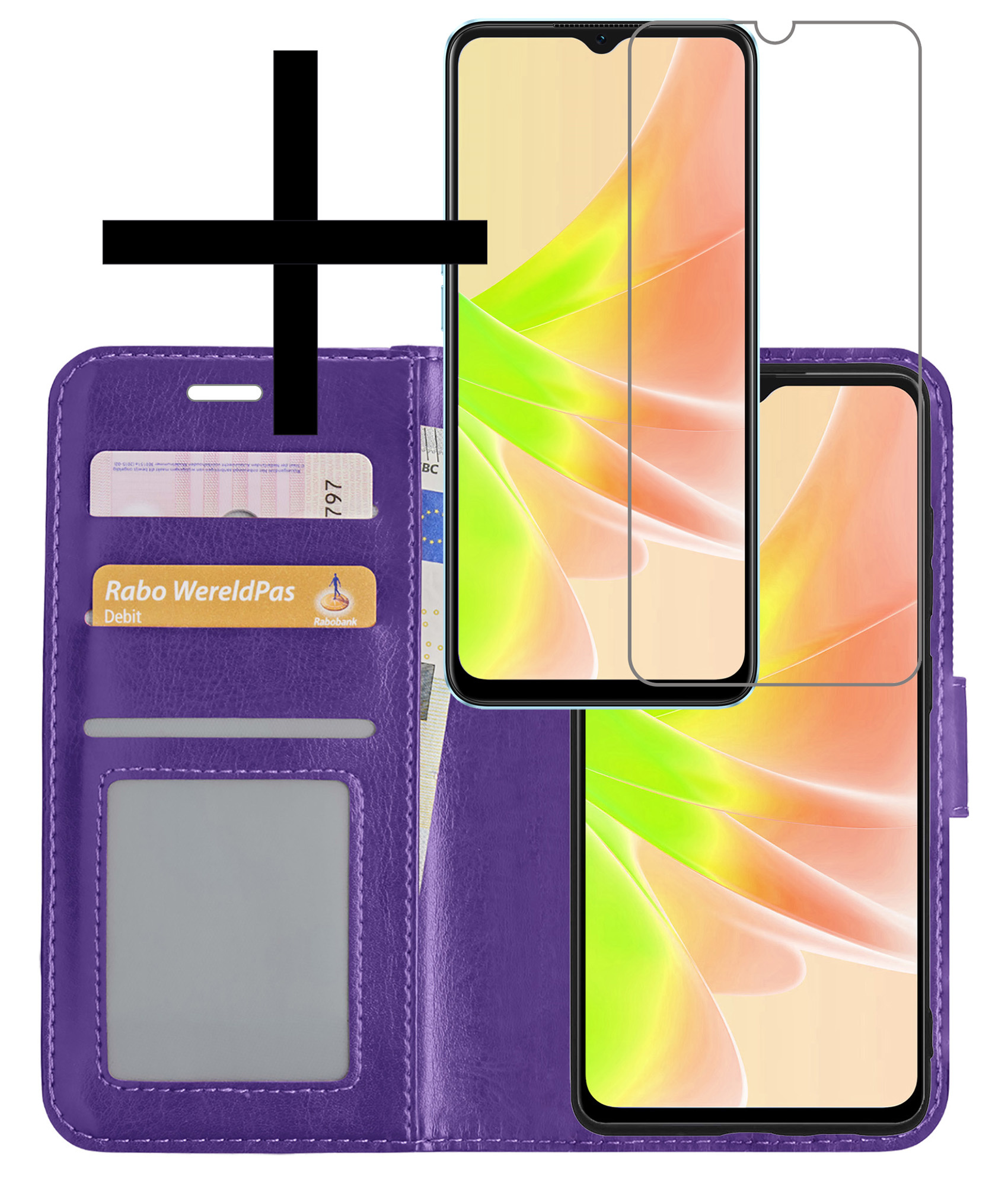 NoXx Hoes Geschikt voor OPPO A57s Hoesje Book Case Hoes Flip Cover Wallet Bookcase Met Screenprotector - Paars