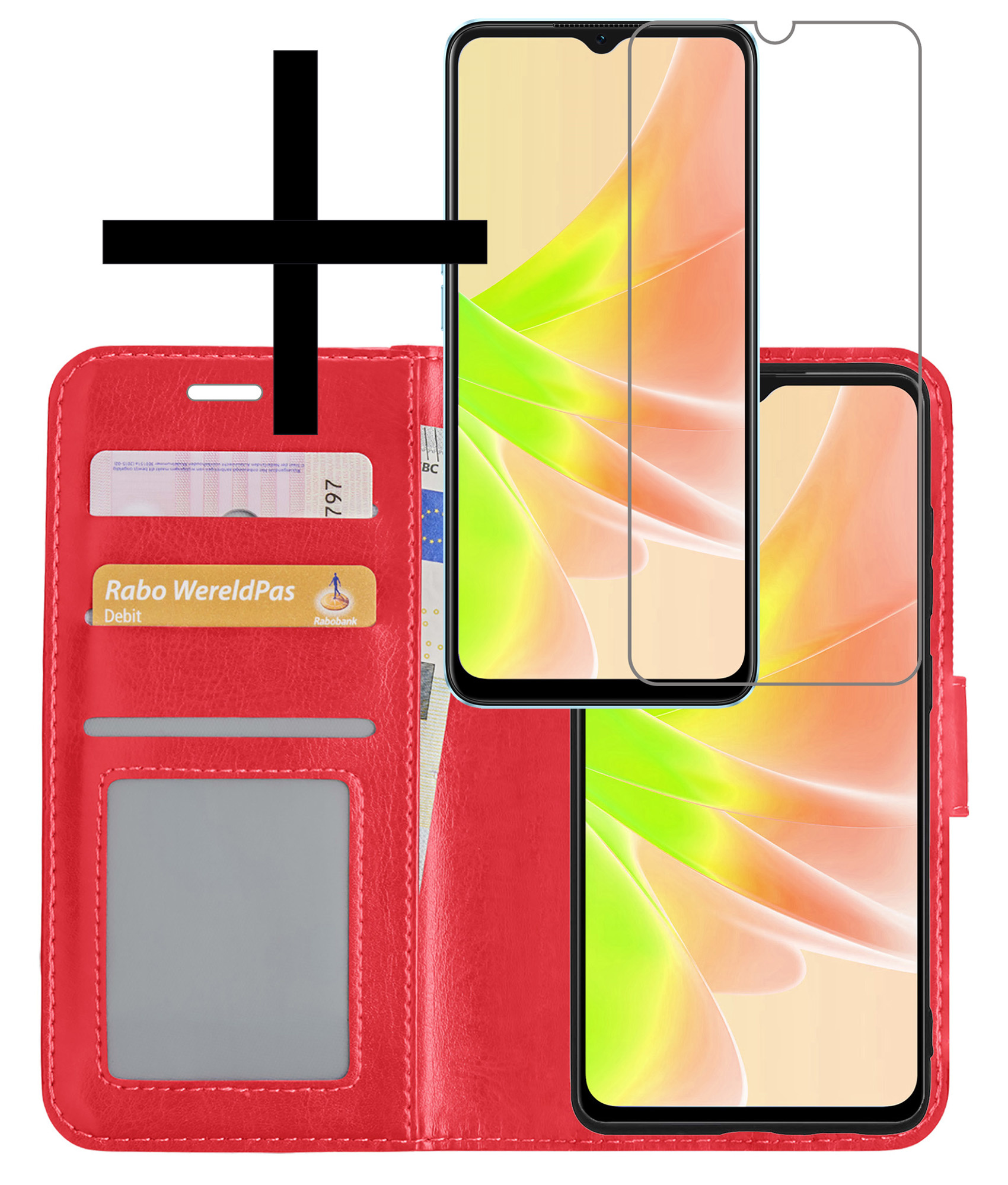 NoXx Hoes Geschikt voor OPPO A57s Hoesje Book Case Hoes Flip Cover Wallet Bookcase Met Screenprotector - Rood