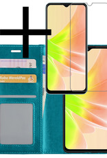 NoXx Hoes Geschikt voor OPPO A57s Hoesje Book Case Hoes Flip Cover Wallet Bookcase Met Screenprotector - Turquoise
