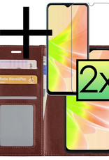 NoXx Hoes Geschikt voor OPPO A57s Hoesje Book Case Hoes Flip Cover Wallet Bookcase Met 2x Screenprotector - Bruin