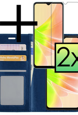 NoXx Hoes Geschikt voor OPPO A57s Hoesje Book Case Hoes Flip Cover Wallet Bookcase Met 2x Screenprotector - Donkerblauw