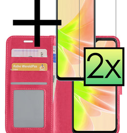 NoXx NoXx OPPO A57s Hoesje Bookcase Donkerroze Met 2x Screenprotector