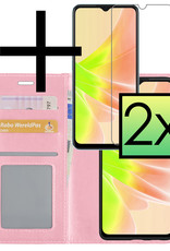 NoXx OPPO A57s Hoesje Book Case Hoes Flip Cover Bookcase 2x Met Screenprotector - Licht Roze