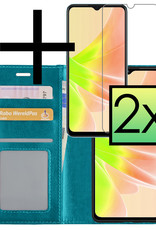 NoXx Hoes Geschikt voor OPPO A57s Hoesje Book Case Hoes Flip Cover Wallet Bookcase Met 2x Screenprotector - Turquoise