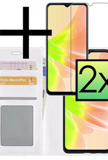 NoXx Hoes Geschikt voor OPPO A57s Hoesje Book Case Hoes Flip Cover Wallet Bookcase Met 2x Screenprotector - Wit