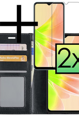 NoXx Hoes Geschikt voor OPPO A57s Hoesje Book Case Hoes Flip Cover Wallet Bookcase Met 2x Screenprotector - Zwart