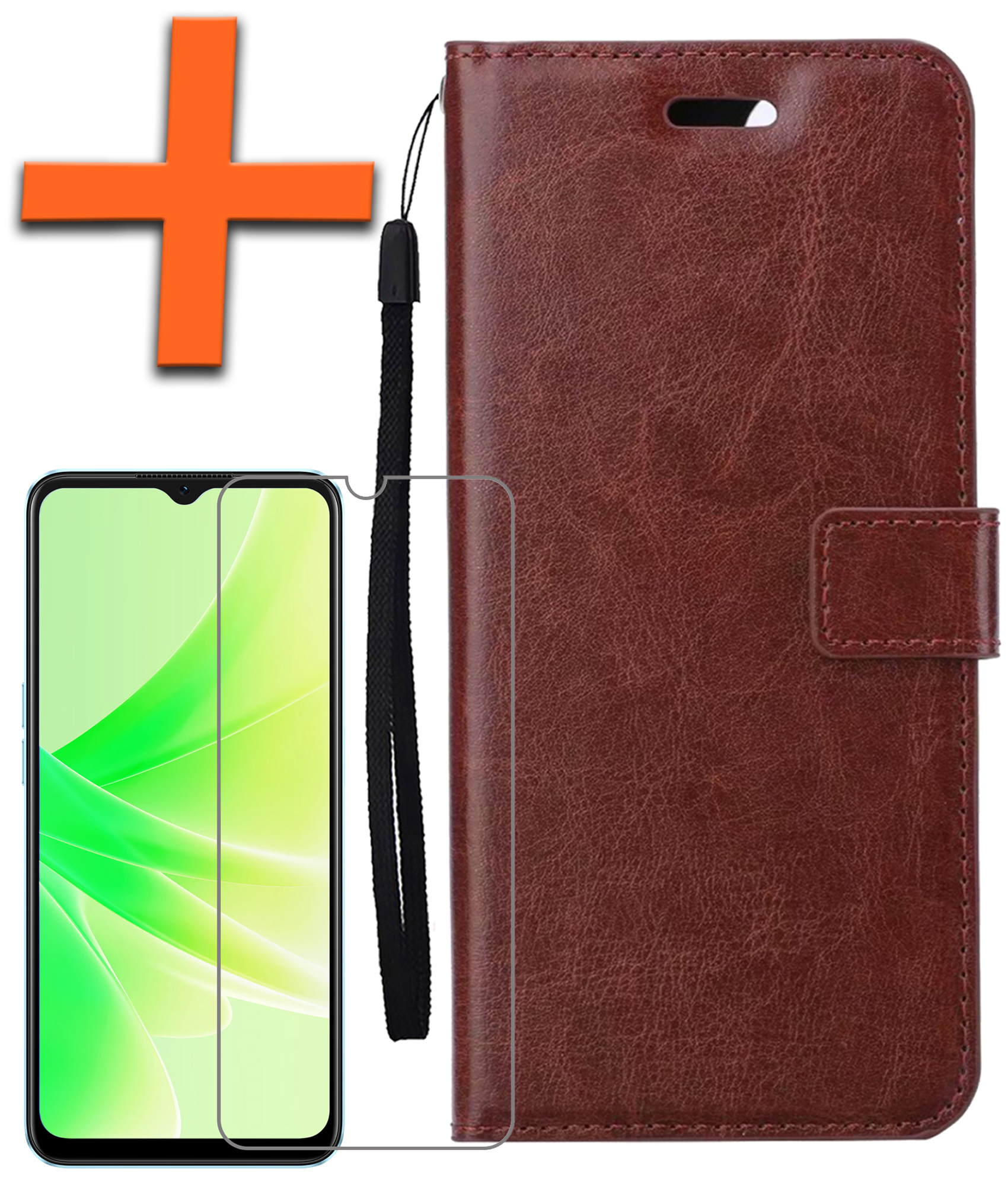 Nomfy Hoesje Geschikt voor OPPO A57s Hoes Bookcase Flipcase Book Cover Met Screenprotector - Hoes Geschikt voor OPPO A57s Hoesje Book Case - Bruin