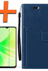 Nomfy Hoesje Geschikt voor OPPO A57s Hoes Bookcase Flipcase Book Cover Met Screenprotector - Hoes Geschikt voor OPPO A57s Hoesje Book Case - Donkerblauw