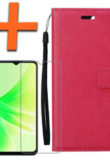 Nomfy Hoesje Geschikt voor OPPO A57s Hoes Bookcase Flipcase Book Cover Met Screenprotector - Hoes Geschikt voor OPPO A57s Hoesje Book Case - Donkerroze