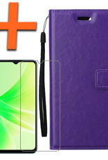 Nomfy Hoesje Geschikt voor OPPO A57s Hoes Bookcase Flipcase Book Cover Met Screenprotector - Hoes Geschikt voor OPPO A57s Hoesje Book Case - Paars