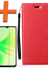 Nomfy Hoesje Geschikt voor OPPO A57s Hoes Bookcase Flipcase Book Cover Met Screenprotector - Hoes Geschikt voor OPPO A57s Hoesje Book Case - Rood
