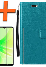 Nomfy Hoesje Geschikt voor OPPO A57s Hoes Bookcase Flipcase Book Cover Met Screenprotector - Hoes Geschikt voor OPPO A57s Hoesje Book Case - Turquoise