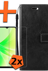 Nomfy Hoesje Geschikt voor OPPO A57s Hoes Bookcase Flipcase Book Cover Met 2x Screenprotector - Hoes Geschikt voor OPPO A57s Hoesje Book Case - Zwart