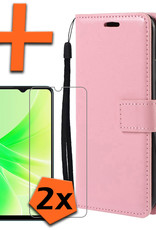 Nomfy Hoesje Geschikt voor OPPO A17 Hoes Bookcase Flipcase Book Cover Met 2x Screenprotector - Hoes Geschikt voor OPPO A17 Hoesje Book Case - Lichtroze