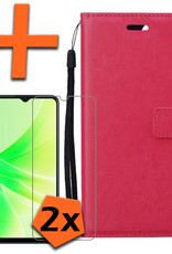 Nomfy Hoesje Geschikt voor OPPO A17 Hoes Bookcase Flipcase Book Cover Met 2x Screenprotector - Hoes Geschikt voor OPPO A17 Hoesje Book Case - Donkerroze