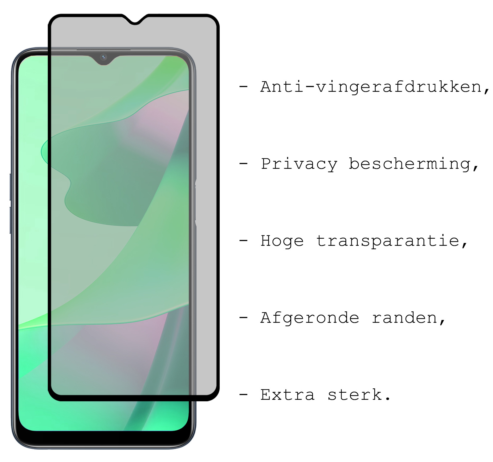 BASEY. Screenprotector Geschikt voor OPPO A16 Screenprotector Privacy Beschermglas - Screenprotector Geschikt voor OPPO A16 Screen Protector Full Screen Privacy - 2 Stuks