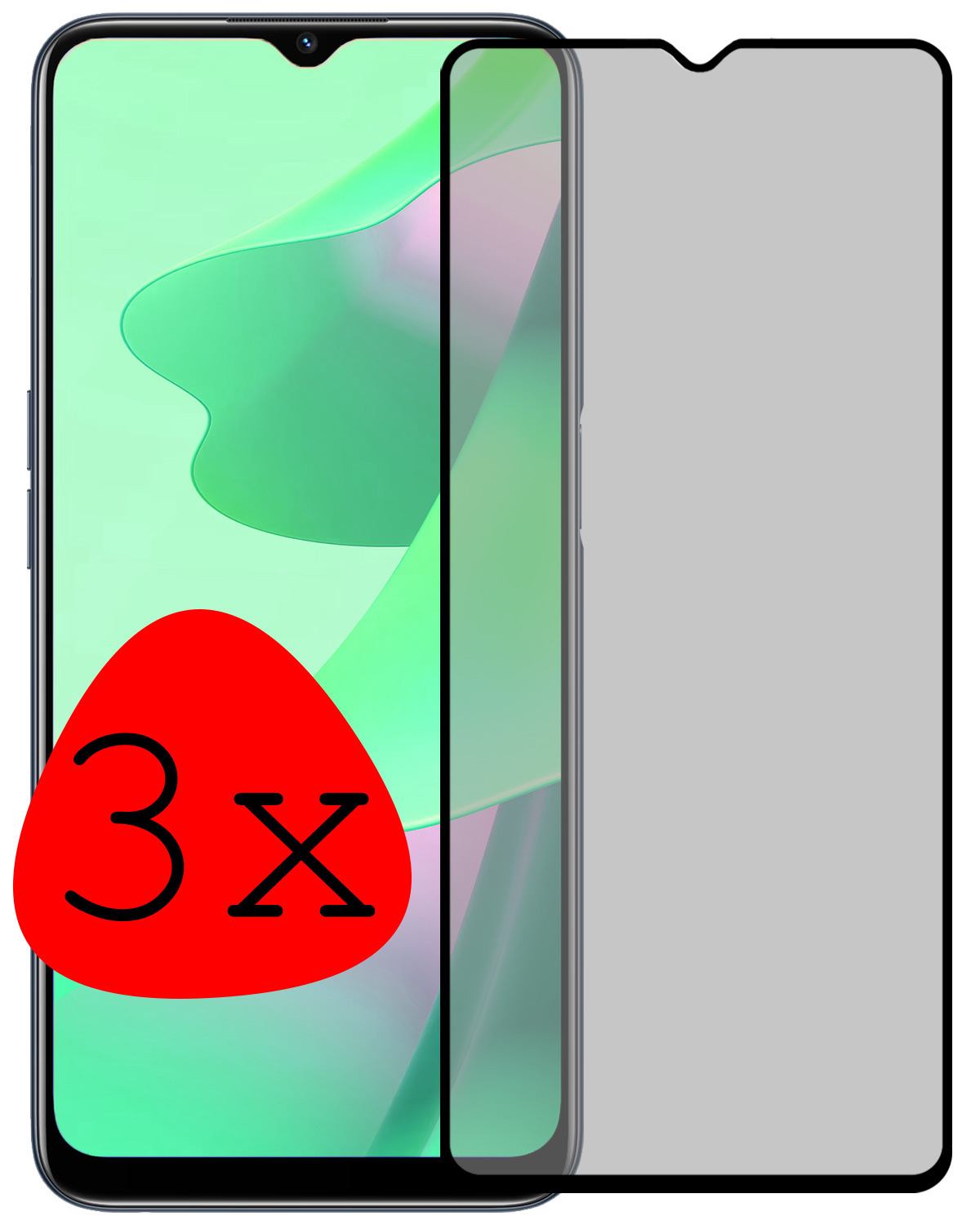BASEY. Screenprotector Geschikt voor OPPO A16 Screenprotector Privacy Beschermglas - Screenprotector Geschikt voor OPPO A16 Screen Protector Full Screen Privacy - 3 Stuks