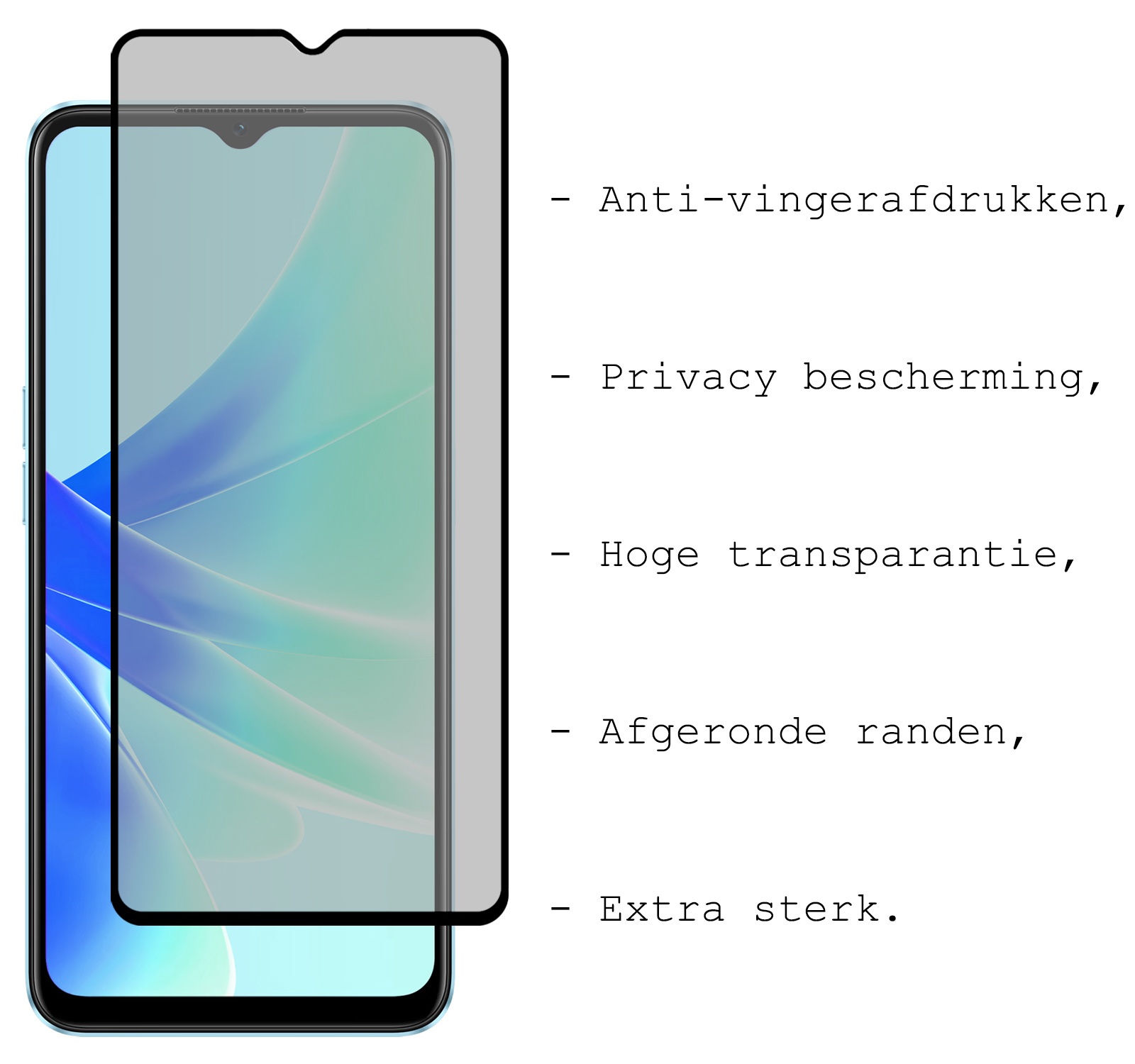 BASEY. Screenprotector Geschikt voor OPPO A17 Screenprotector Privacy Beschermglas - Screenprotector Geschikt voor OPPO A17 Screen Protector Full Screen Privacy - 2 Stuks
