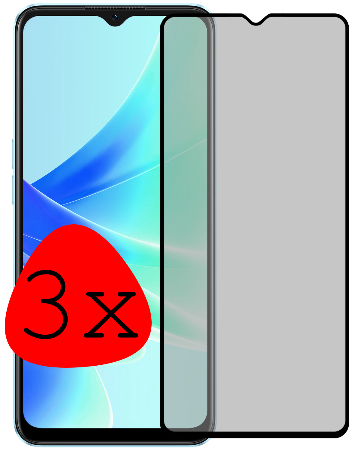 BASEY. Screenprotector Geschikt voor OPPO A17 Screenprotector Privacy Beschermglas - Screenprotector Geschikt voor OPPO A17 Screen Protector Full Screen Privacy - 3 Stuks