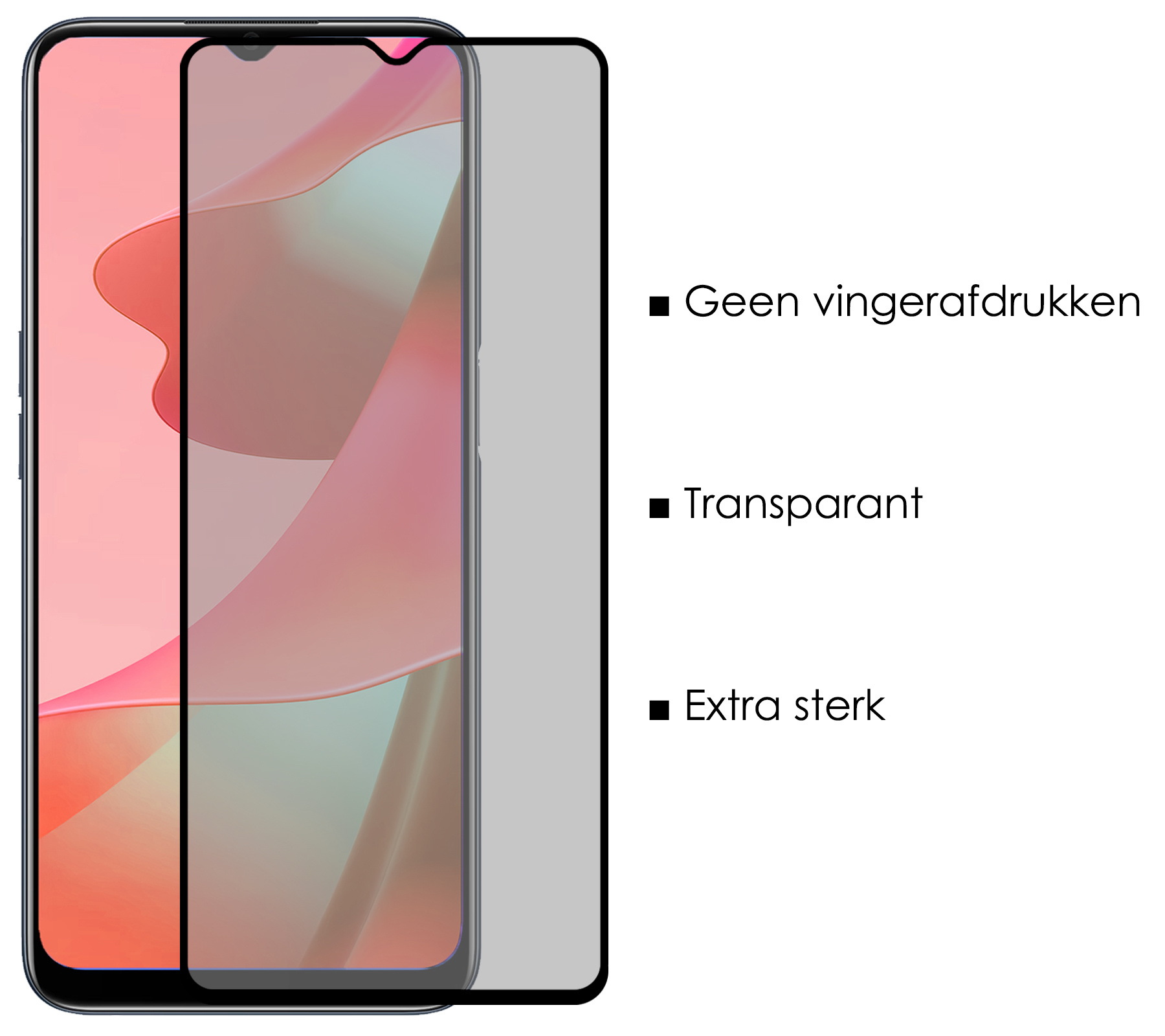 NoXx Screenprotector Geschikt voor OPPO A16 Screenprotector Privacy Tempered Glass Gehard Glas Display Cover