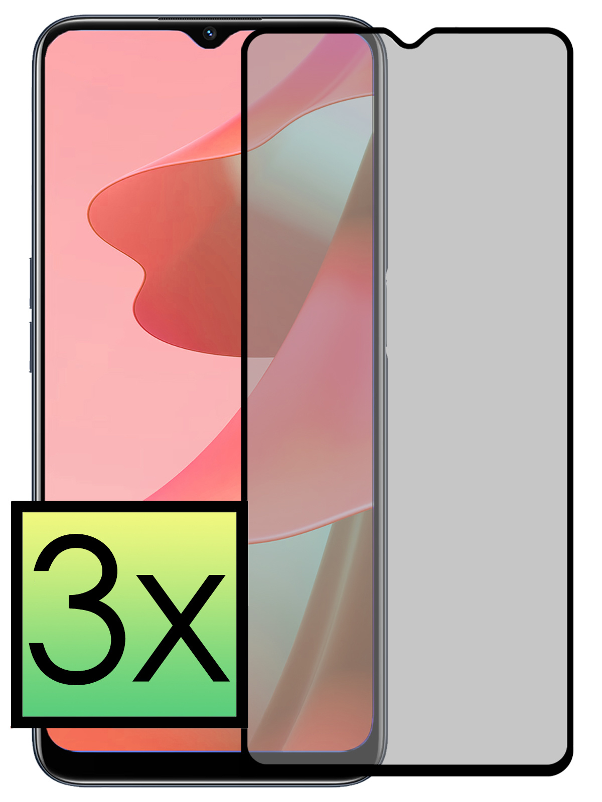 NoXx Screenprotector Geschikt voor OPPO A16 Screenprotector Privacy Tempered Glass Gehard Glas Display Cover - 3x