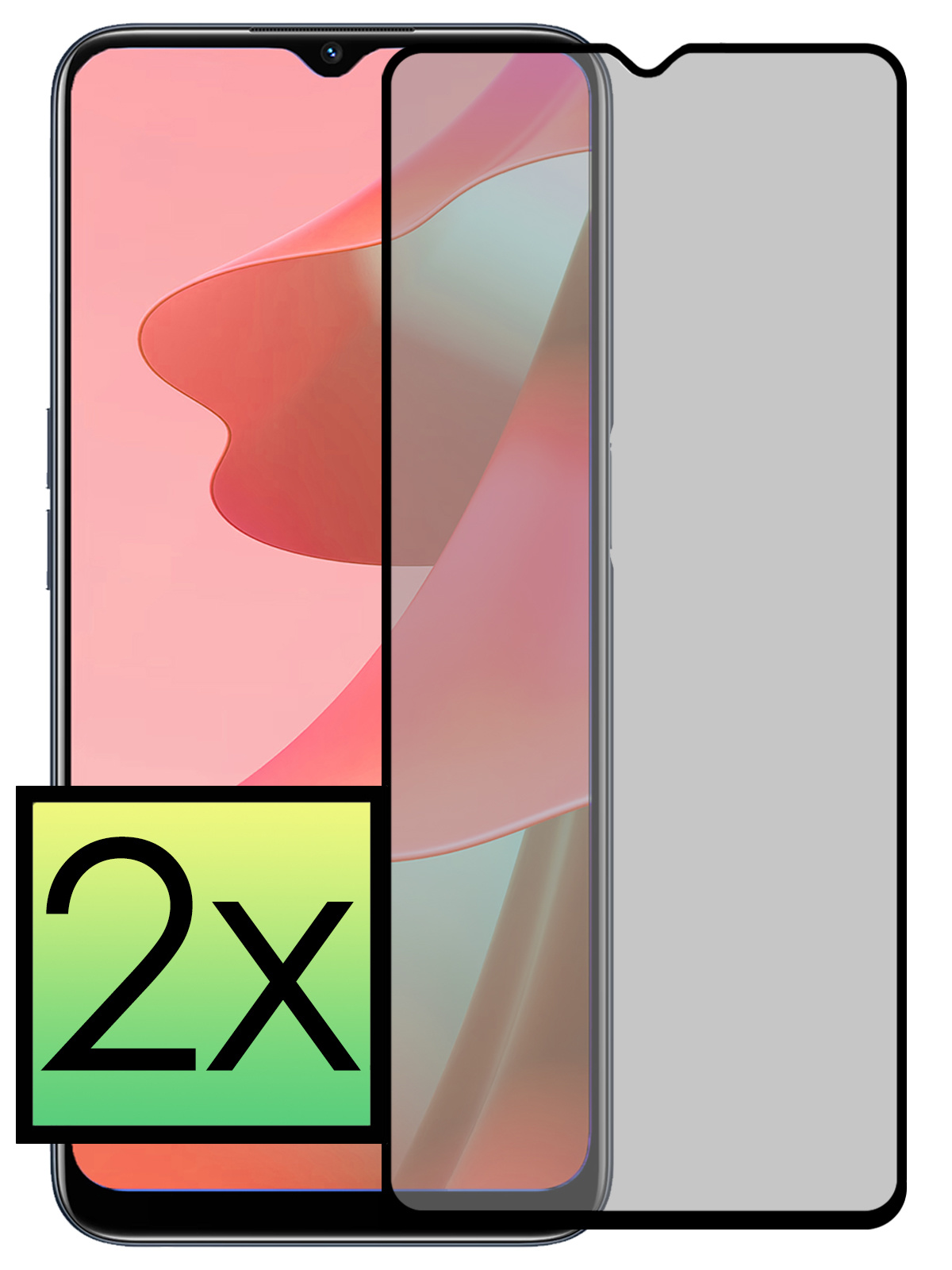 NoXx Screenprotector Geschikt voor OPPO A16s Screenprotector Privacy Tempered Glass Gehard Glas Display Cover - 2x