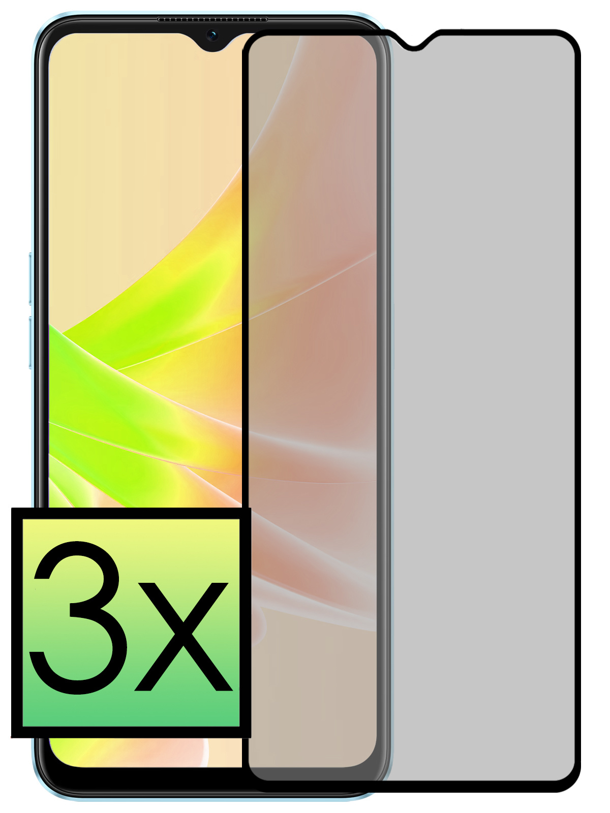 NoXx Screenprotector Geschikt voor OPPO A17 Screenprotector Privacy Tempered Glass Gehard Glas Display Cover - 3x