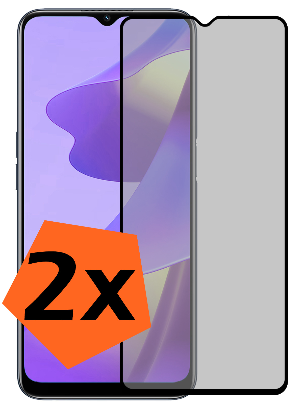 Nomfy Screenprotector Geschikt voor OPPO A16 Screenprotector Privacy Bescherm Glas - Screenprotector Geschikt voor OPPO A16 Privacy Screenprotector Tempered Glass - 2 PACK