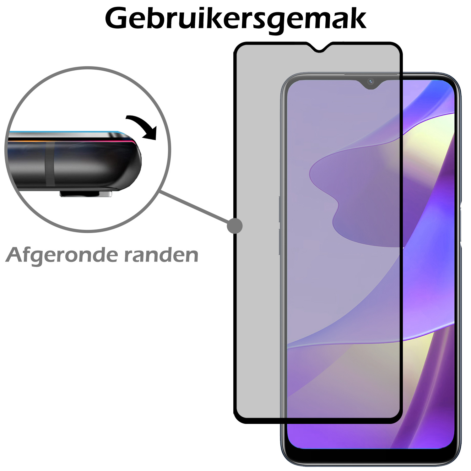 Nomfy Screenprotector Geschikt voor OPPO A16 Screenprotector Privacy Bescherm Glas - Screenprotector Geschikt voor OPPO A16 Privacy Screenprotector Tempered Glass - 2 PACK
