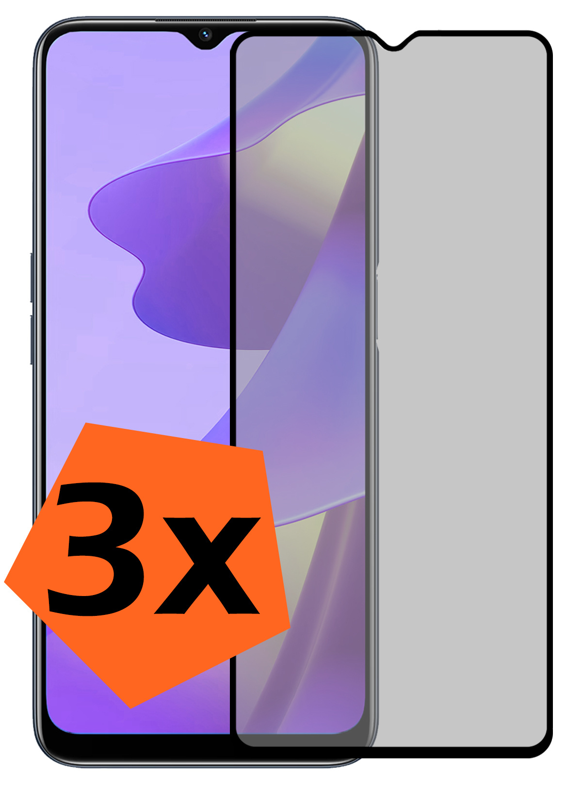 Nomfy Screenprotector Geschikt voor OPPO A16s Screenprotector Privacy Bescherm Glas - Screenprotector Geschikt voor OPPO A16s Privacy Screenprotector Tempered Glass - 3 PACK
