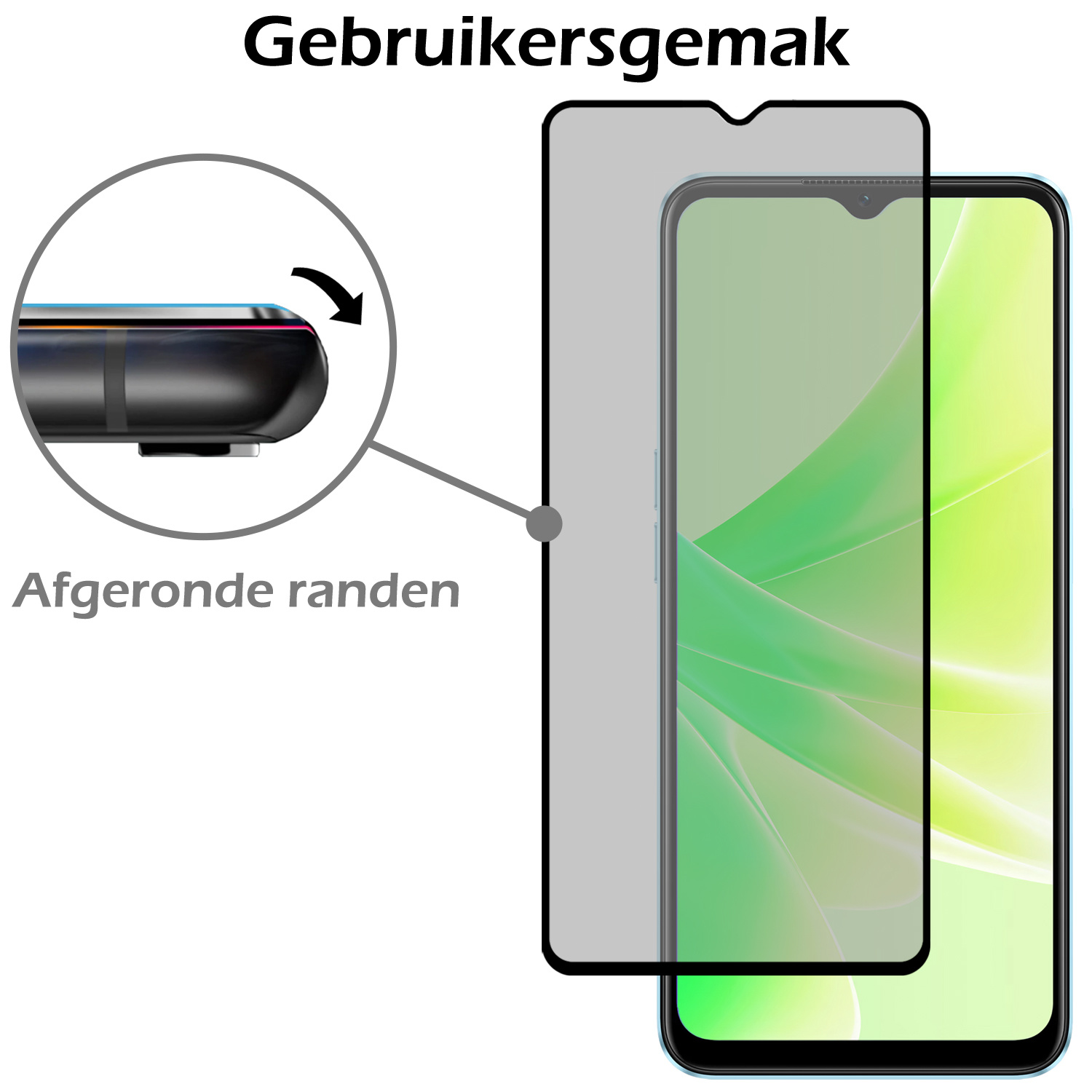 Nomfy Screenprotector Geschikt voor OPPO A17 Screenprotector Privacy Bescherm Glas - Screenprotector Geschikt voor OPPO A17 Privacy Screenprotector Tempered Glass - 3 PACK