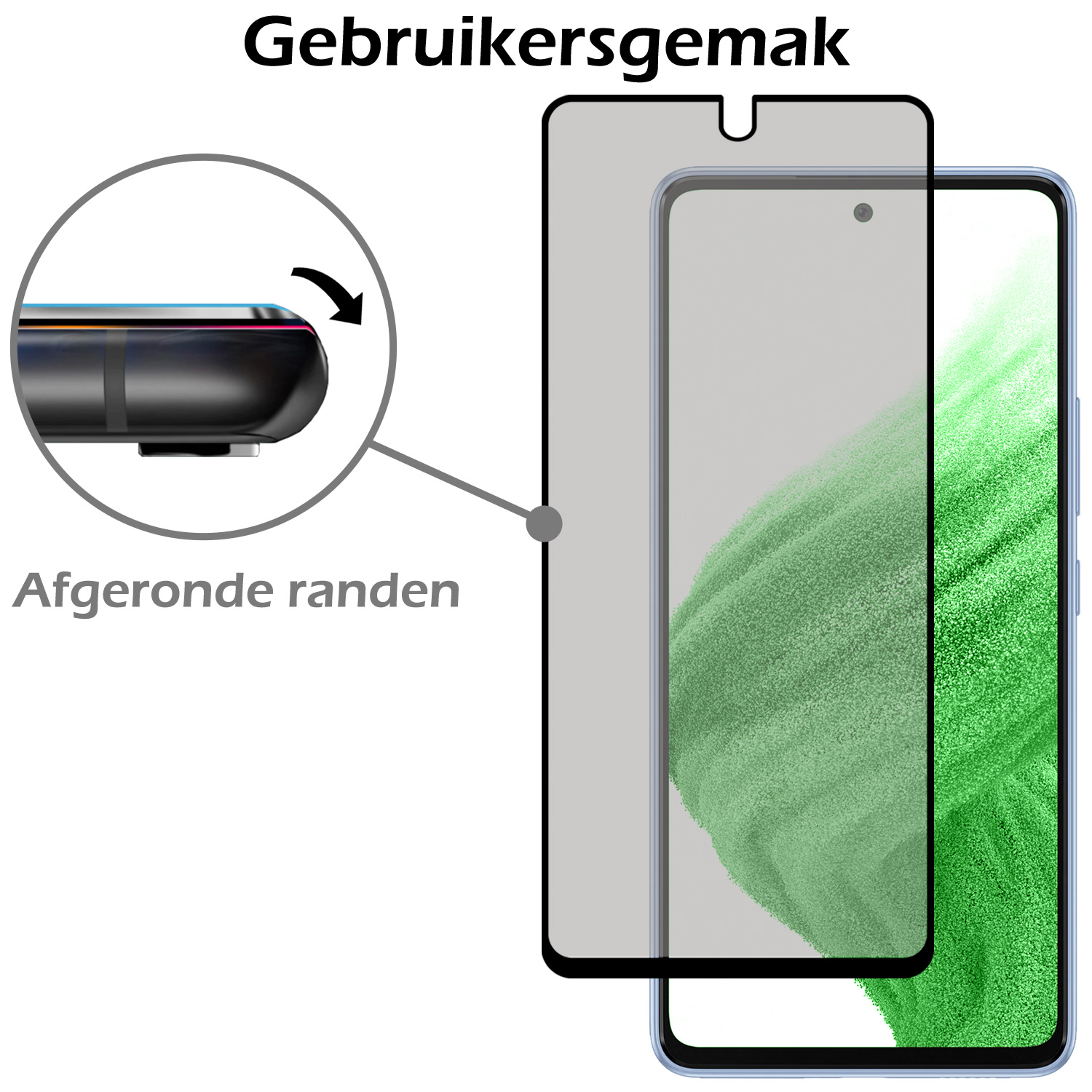 Nomfy Screenprotector Geschikt voor Samsung A53 Screenprotector Privacy Bescherm Glas - Screenprotector Geschikt voor Samsung Galaxy A53 Privacy Screenprotector Tempered Glass - 2 PACK