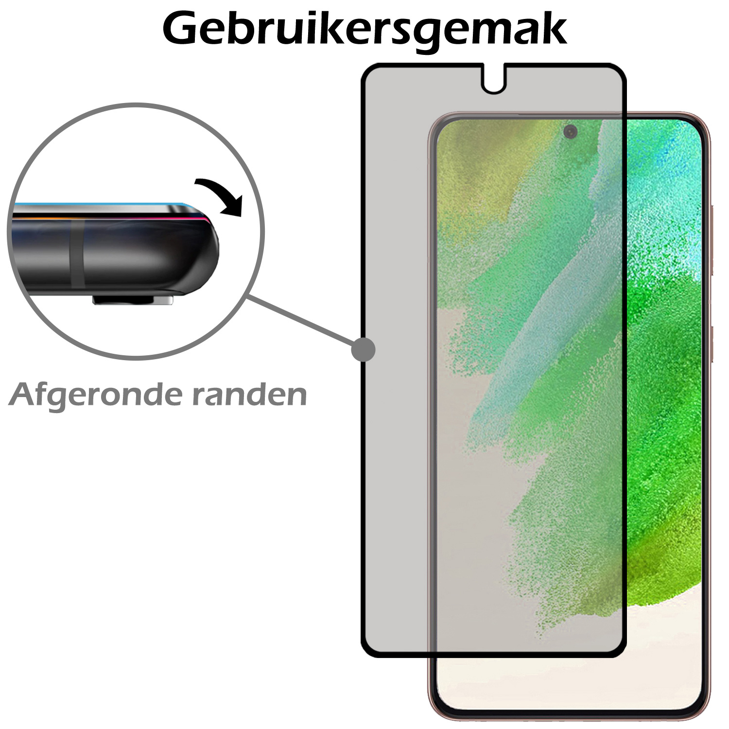 Nomfy Screenprotector Geschikt voor Samsung S21 FE Screenprotector Privacy Bescherm Glas - Screenprotector Geschikt voor Samsung Galaxy S21 FE Privacy Screenprotector Tempered Glass