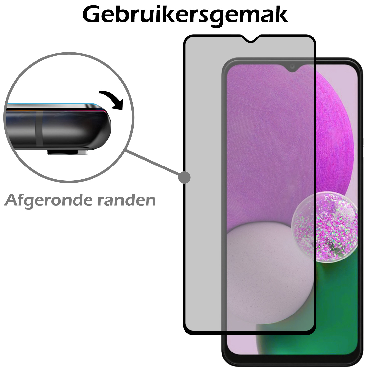 Nomfy Screenprotector Geschikt voor Samsung A13 5G Screenprotector Privacy Bescherm Glas - Screenprotector Geschikt voor Samsung Galaxy A13 5G Privacy Screenprotector Tempered Glass - 2 PACK