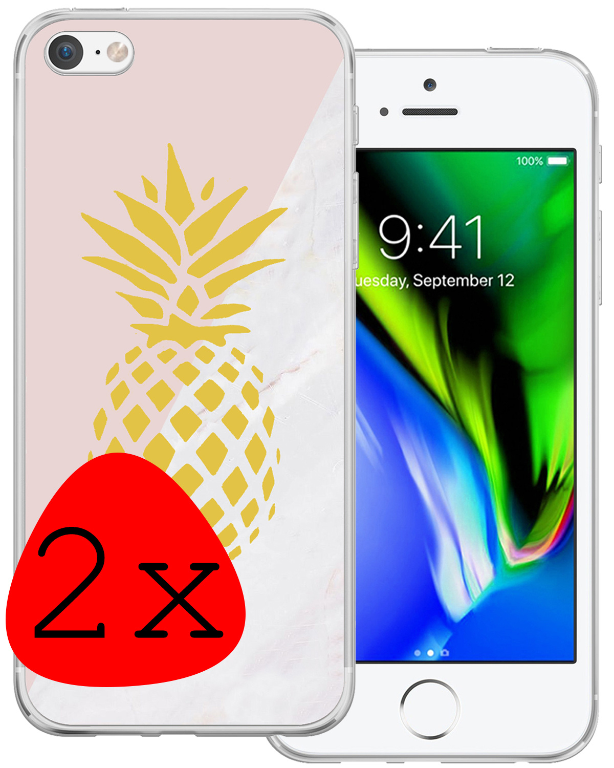 BASEY. Hoes Geschikt voor iPhone 7 Hoesje Siliconen Back Cover Case - Hoesje Geschikt voor iPhone 7 Hoes Cover Hoesje - Ananas - 2 Stuks