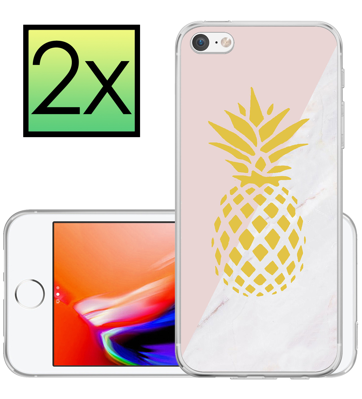 NoXx Hoes Geschikt voor iPhone 8 Hoesje Cover Siliconen Back Case Hoes - Ananas - 2x