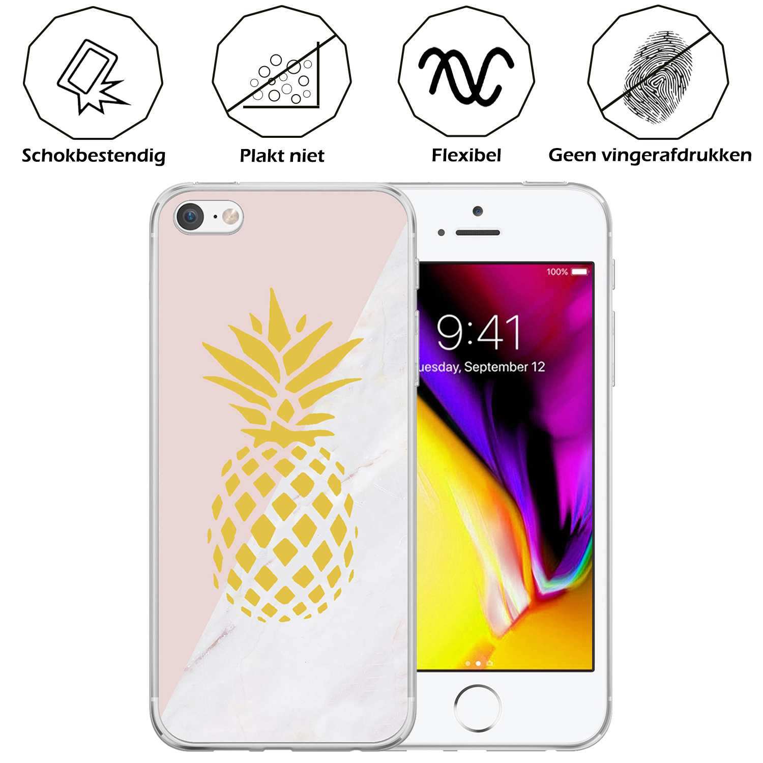 Nomfy Case geschikt voor iPhone 8 Hoesje Siliconen Case Back Cover - iPhone 8 Hoes Cover Silicone - Ananas