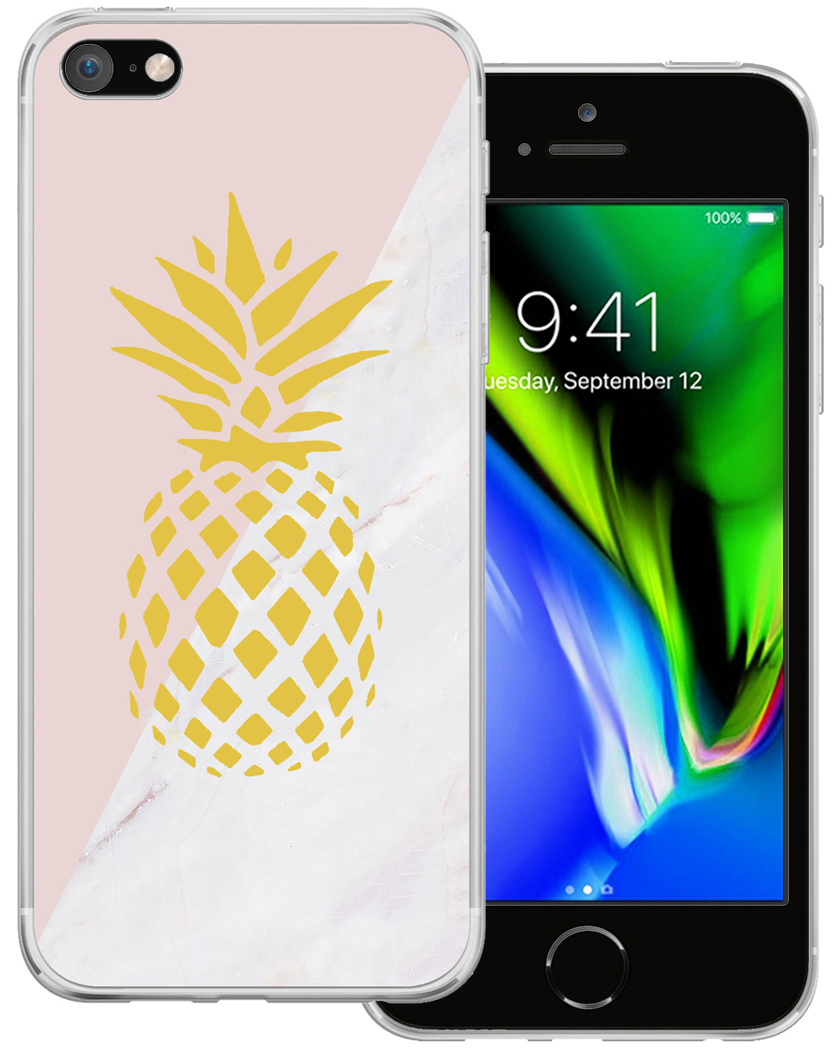 BASEY. Hoes Geschikt voor iPhone SE 2020 Hoesje Siliconen Back Cover Case - Hoesje Geschikt voor iPhone SE (2020) Hoes Cover Hoesje - Ananas